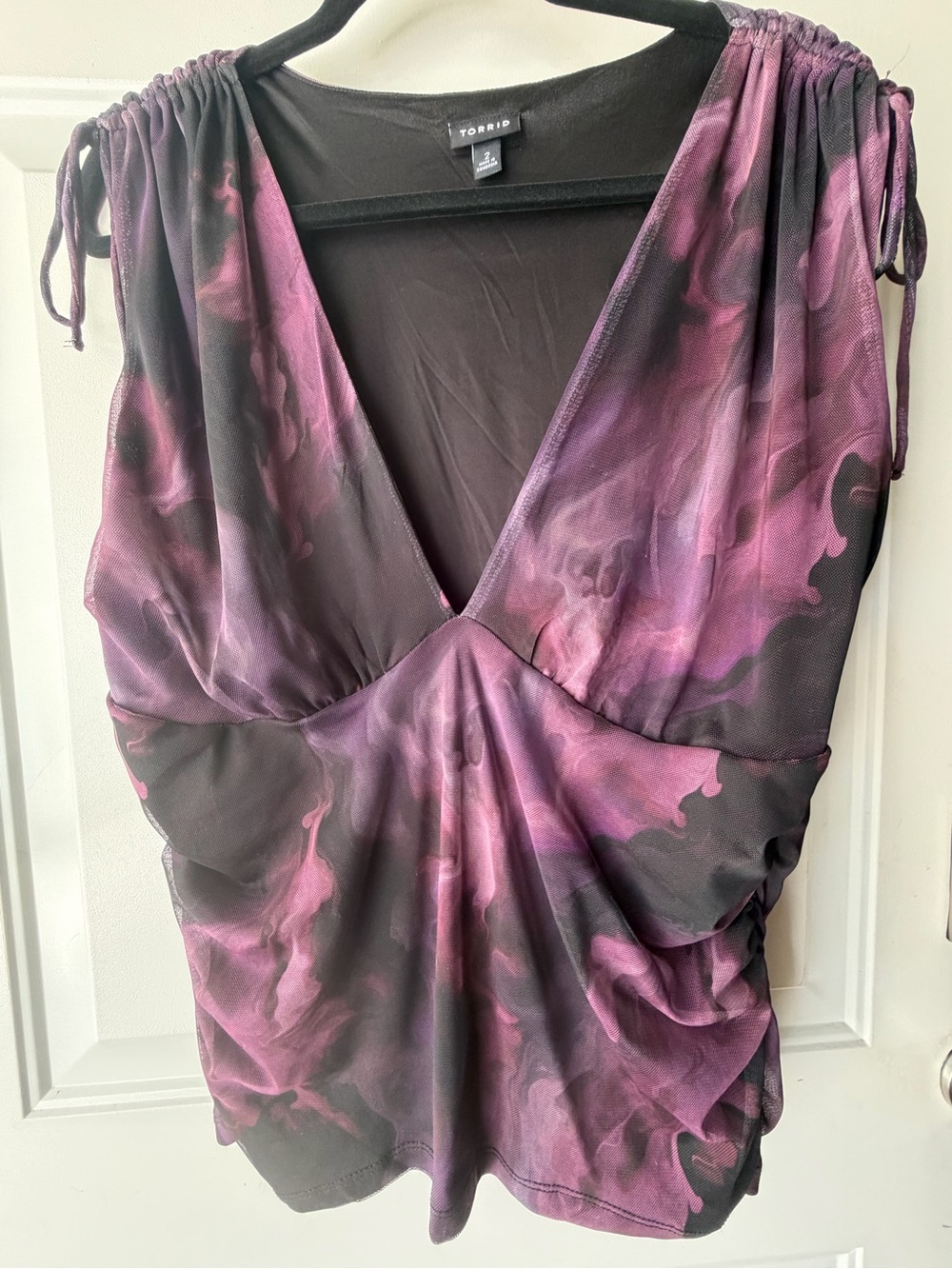Torrid 2X Purple & Black V-Neck Blouse